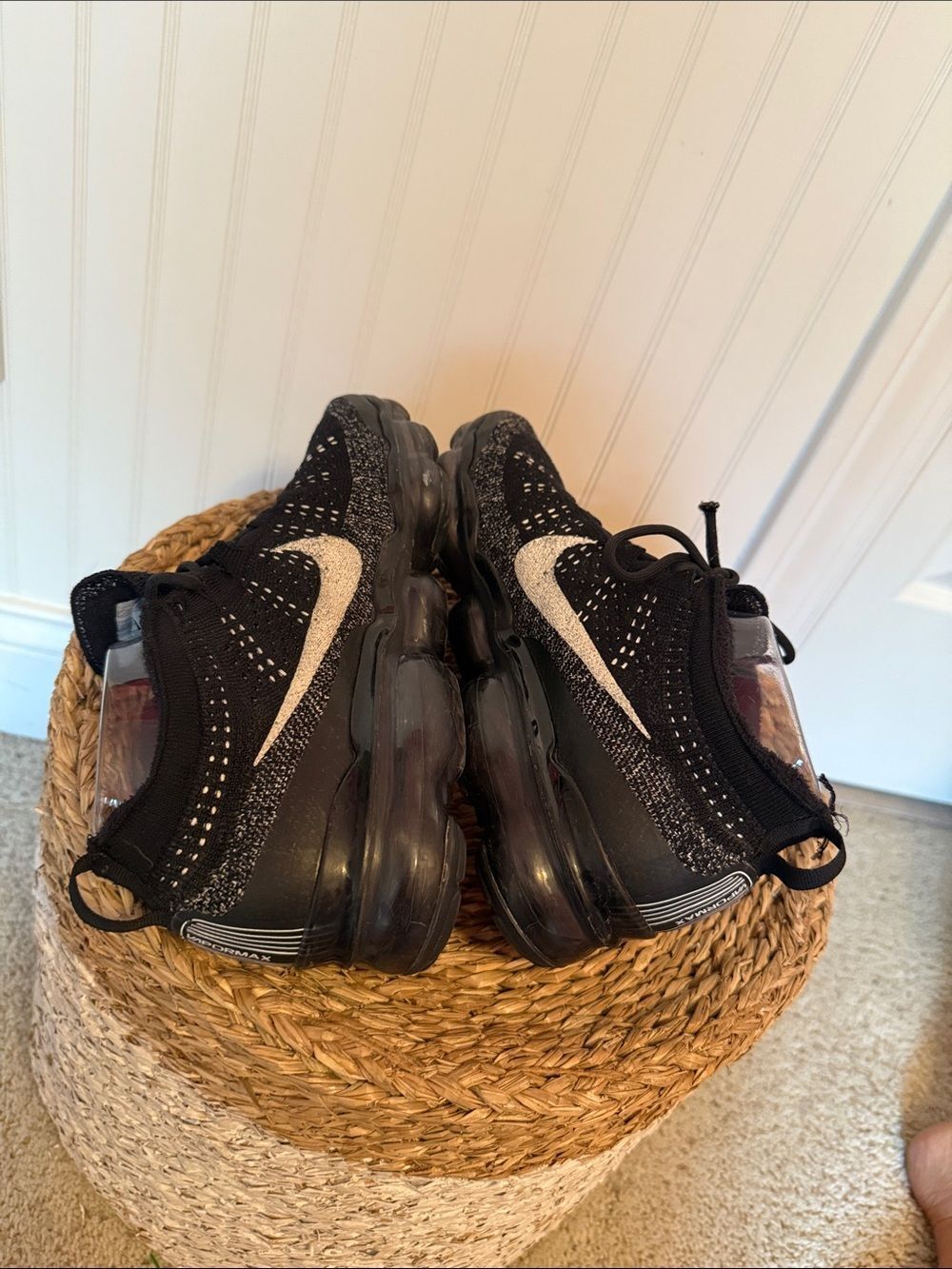 Nike Black and White Flyknit VaporMax Running Shoes - Picture 5 of 8